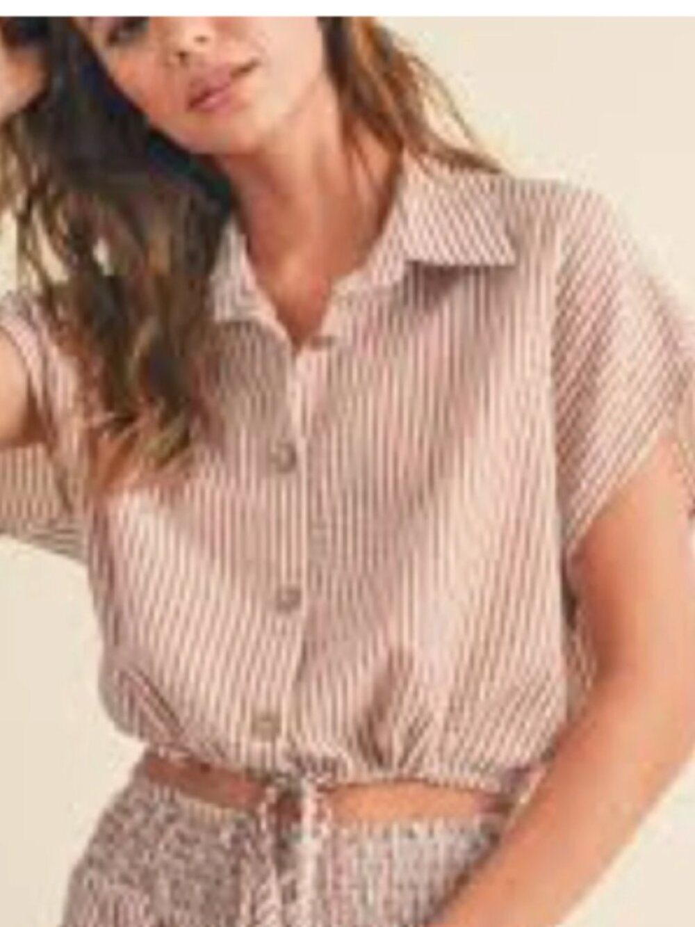 Miou Muse Pink/White Stripe Short Sleeve Crop Top-Size Large